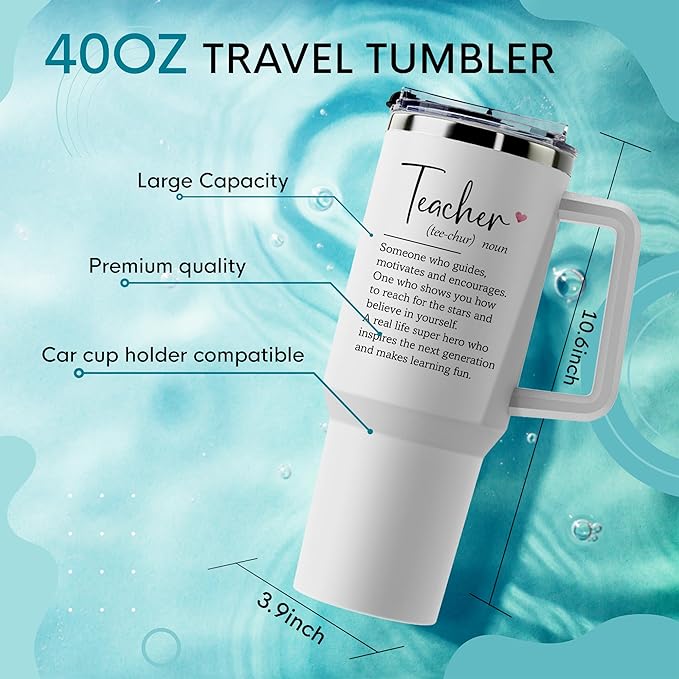Teacher Appreciation Gifts - for Women Best from Student Christmas Coffee Mug Insulated Cup Stainless Steel 40oz Tumbler with Handle - Bloomnest