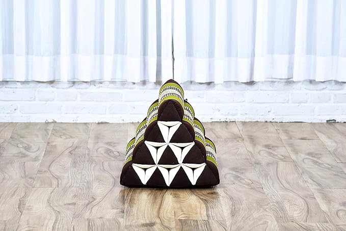 Leewadee Triangle Cushion – Comfortable Backrest for TV or Reading, Incline Pillow for Relaxing Made of Kapok, 20 x 13 x 13 inches, Brown Green - Bloomnest