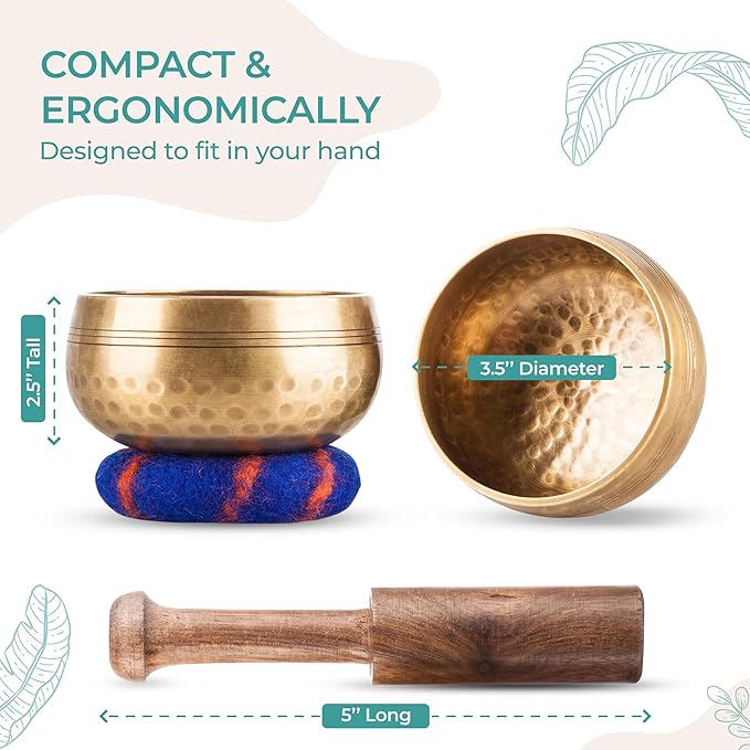 Handcrafted Tibetan Singing Bowl Set – 3.5” Sound Bowl for Meditation, Sound Healing & Yoga – Healing Instrument with Wooden Striker & Cushion – Authentic Hand-Hammered in Nepal