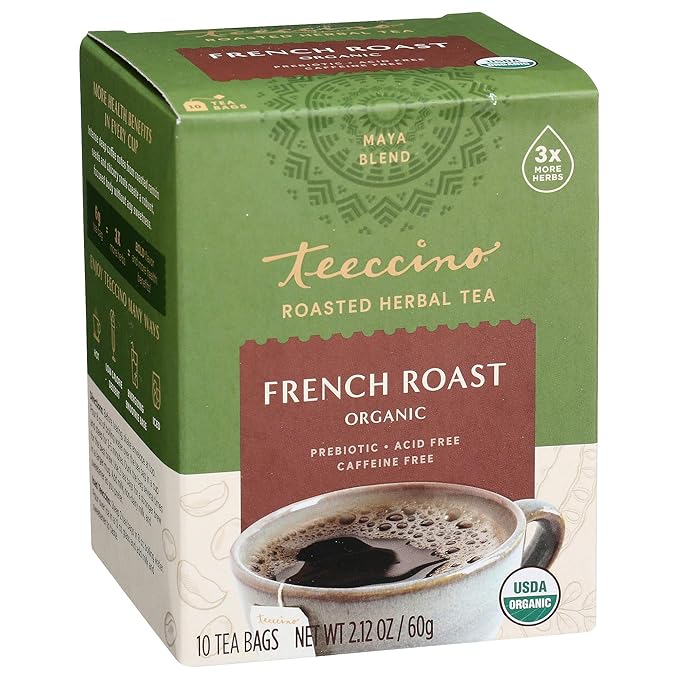 Teeccino French Roast Herbal Tea - Rich & Roasted Herbal Tea That’s Caffeine Free & Prebiotic for Natural Energy, Coffee Alternative, 10 Tea Bags - Bloomnest