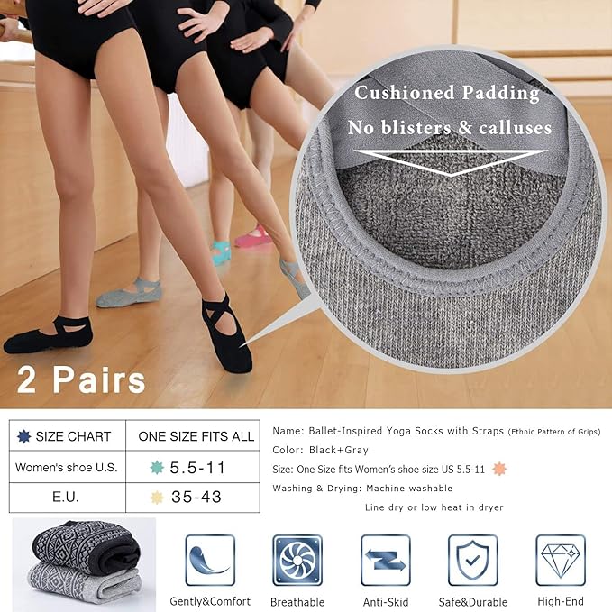 Ozaiic Pilates Socks for Women Non Slip Grip, Yoga Socks with Grippers for Barre, Hospital, Ballet, Dance, Barefoot Workout - Bloomnest