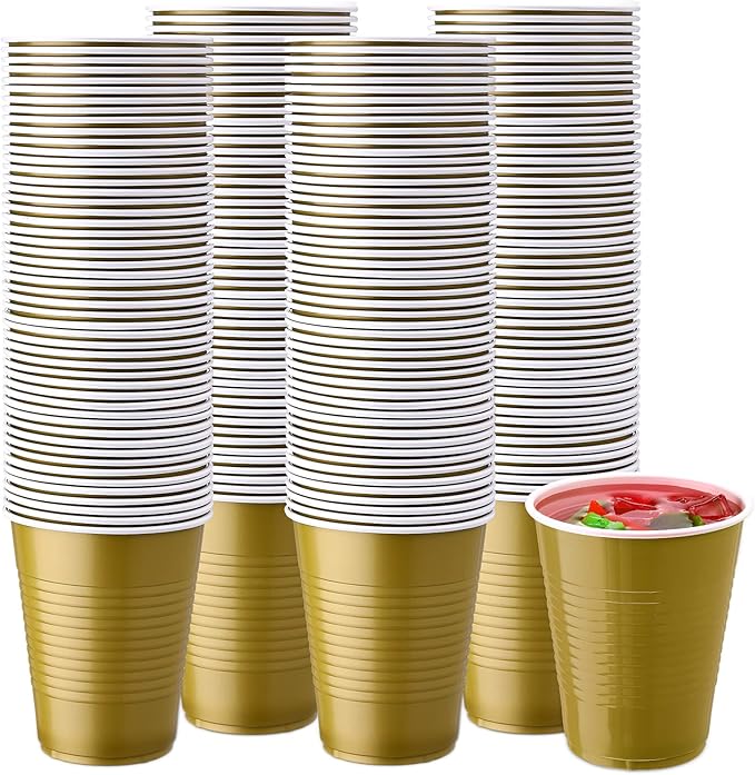 Zopeal 200 Pcs Plastic Cup Bulk 18 oz Disposable Tumblers Wedding Hard Plastic Party Wine Cups Fancy Beverage Drinking Soda Cocktail Glasses for Wedding Birthday Christmas(Gold) - Bloomnest