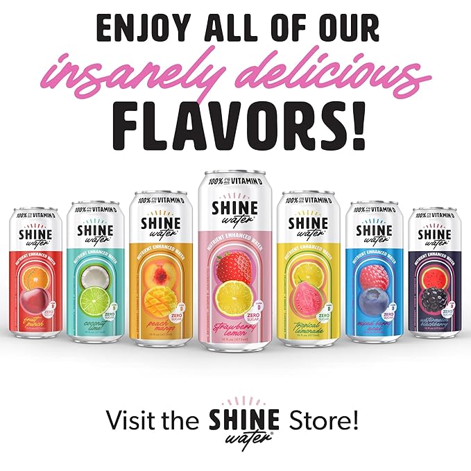 Shine Water Strawberry Lemon Vitamin D Electrolyte Drinks 12-Pack, Sugar Free Flavored Water with Magnesium, Zinc & Antioxidants, Low Calorie Hydration Beverage, Plant-Based Vitamin Water Zero Sugar - Bloomnest