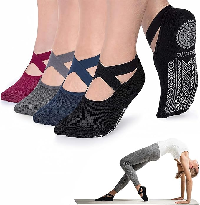 Ozaiic Pilates Socks for Women Non Slip Grip, Yoga Socks with Grippers for Barre, Hospital, Ballet, Dance, Barefoot Workout - Bloomnest