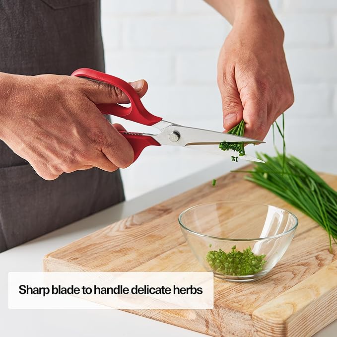 Misen Heavy Duty Kitchen Shears - Versatile Scissors for Meat, Poultry & More - Easy Clean, Professional Grade - Ambidextrous Comfort Handle - Red - Bloomnest