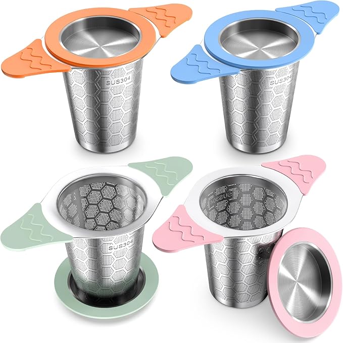 Tea Infuser for Loose Leaf Tea,18/8 Stainless Steel Tea Infuser with Heat Proof Silicone Handles,Extra Fine Mesh Tea Strainers Filter Fine Tea Leaves Effectively,Fits TeaPots/Mugs-4Pack - Bloomnest
