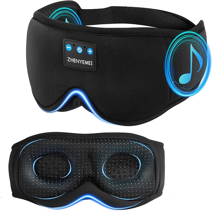3D Sleep Mask with Bluetooth Headphones, Sleeping Headphones for Side Sleepers, Wireless Music Eye Mask with Ultra-Thin Stereo Speakers for Men, Women, Tech Gifts, Black - Bloomnest