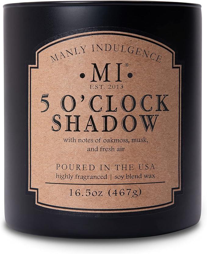 Manly Indulgence 5 O'Clock Shadow Scented Candle for Men 16.5 oz | 2 Wick & 2X Intense Fragrance | Oakmoss, Musk & Fresh Air | Up to 60 Hour Burn, Soy Blend Wax, USA Poured, Black - Bloomnest