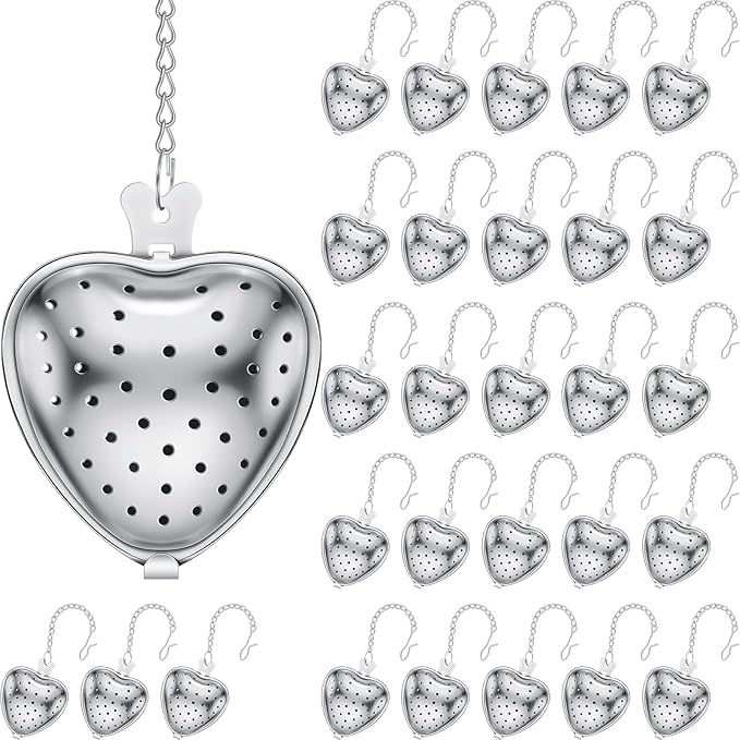 Sumind 50 Pcs Stainless Steel Tea Strainer Ball Infuser Loose Leaf Steeper Interval Diffuser Heart Shape Mesh Filters with Extended Chain Hook for tea party Seasonings Cup Bottle(Silver) - Bloomnest