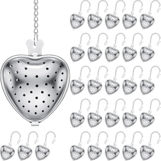 Sumind 50 Pcs Stainless Steel Tea Strainer Ball Infuser Loose Leaf Steeper Interval Diffuser Heart Shape Mesh Filters with Extended Chain Hook for tea party Seasonings Cup Bottle(Silver) - Bloomnest