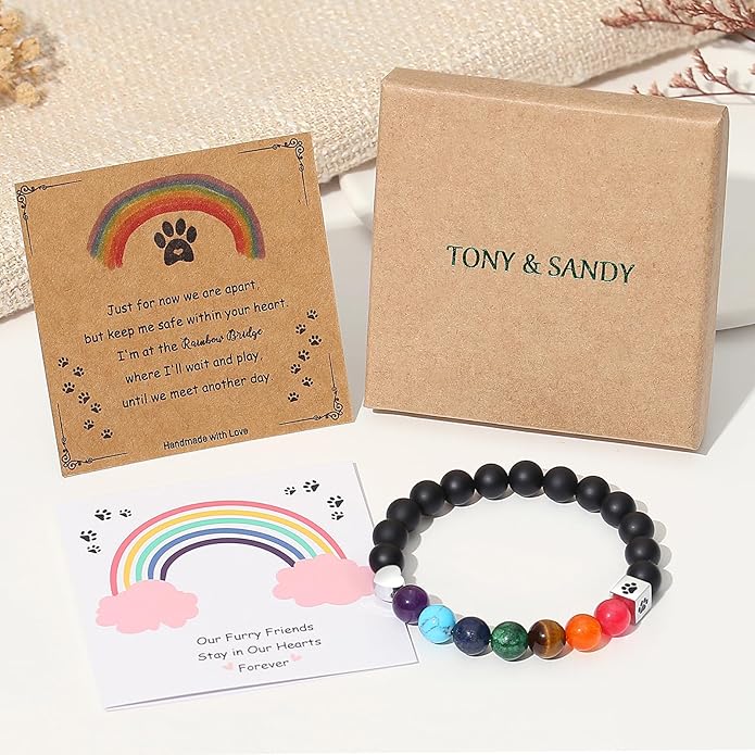 TONY & SANDY Dog Memorial Gifts, Pet Sympathy Rainbow Bridge Pet Memorial Bracelet for Men Women Girls Who Loss of Beloved Dog Cat - Bloomnest