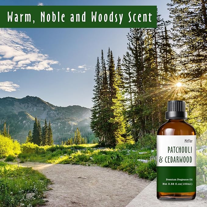 Patchouli & Cedarwood Fragrance Oil, Large Size Premium Fragrance Oil for Soap & Candle Making, MitFlor Single Scented Oil for Diffuser,Masculine Home Fragrance MitFlor