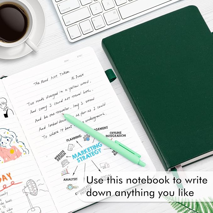 feela 24 Pack Journal Notebook for Work, Business Notebook Bulk Hardcover Lined Writing Journal with Pen Holder for Men Women Note Taking, with 24 Black Pens, 120 GSM, 5.1”x8.3”, A5, Dark Green - Bloomnest