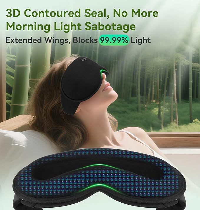 LC-dolida Bamboo Cotton Weighted Bluetooth Sleep Masks, 3D Weighted Sleep Masks with Bluetooth 5.4 Headphones, Total Blackout Bluetooth Sleep Mask for Women Men, Weight Eye Mask for Sleeping, Black - Bloomnest