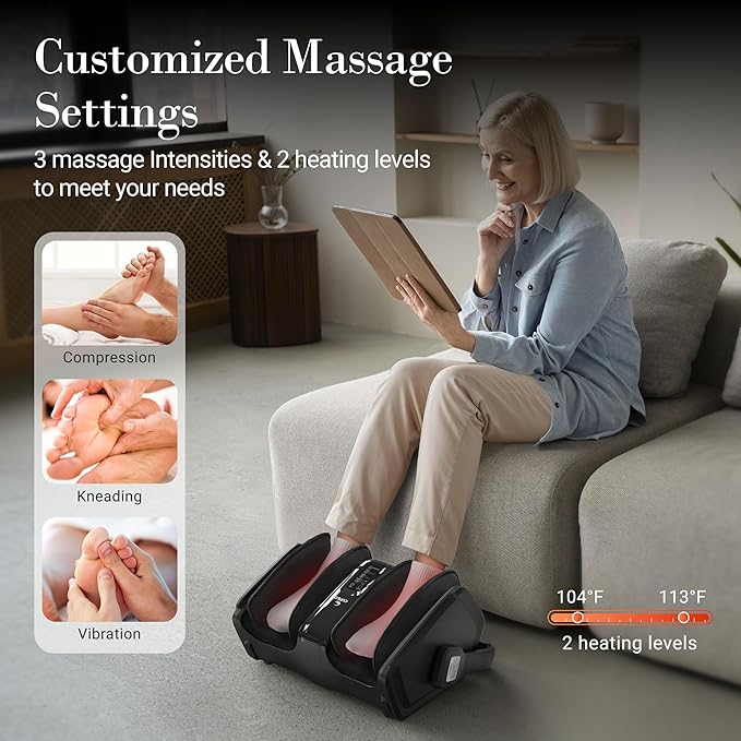 Shiatsu Foot Massager with Heat, FSA Eligible Electric Foot Calf Massager with Remote, Multi-Level Compression Deep Kneading Feet Massage Machine for Neuropathy Plantar Fasciitis Circulation - Bloomnest