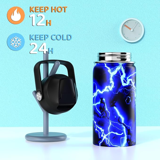 14oz Kids Insulated Water Bottle with Straw Lid - 18/8 Stainless Steel Kid Cup Travel Tumbler Double Wall Vacuum Leak Proof Portable Toddler Water Bottle (Lightning） - Bloomnest