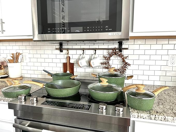 MAISON ARTS Pots and Pans Set Non Stick, 12 Piece Green Granite Kitchen Cookware Induction Compatible, Pot and Pan Sets for Cooking Nonstick - Bloomnest