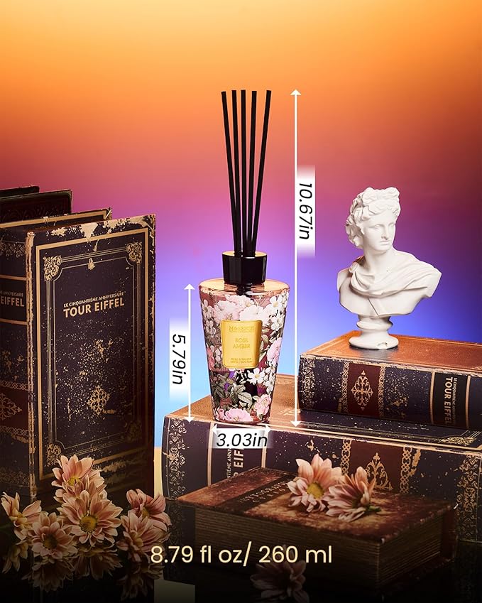 M&SENSE Rose Amber Reed Diffuser Set - 8.79fl oz Home Fragrance Non-Toxic Essential Oil Diffuser with All Natural Sticks, Air Freshner Gifts for Bathroom Bedroom Office Home Decor MSENSE