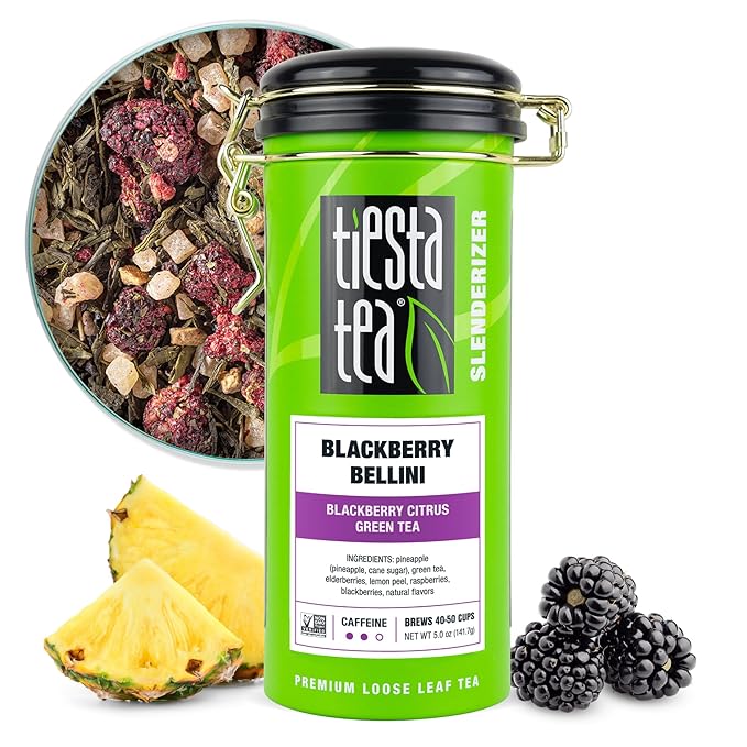 Tiesta Tea - Blackberry Bellini, Premium Loose Leaf Blend, Blackberry Citrus Green Tea, Premium Blend, Medium Caffeine Green Tea, Hot or Iced, 50 Cups, 5 Ounce Refillable Tin TiestaTea