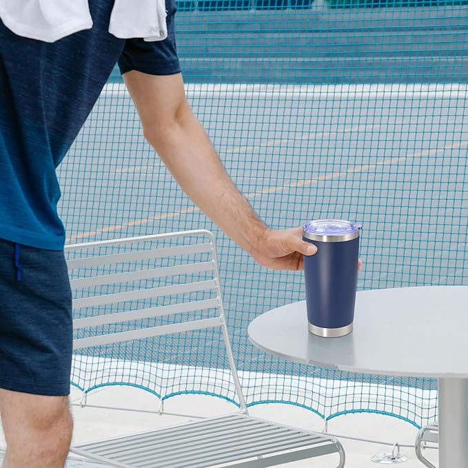 20 oz Tumbler with lid Double Wall Vacuum Insulated Tumblers Stainless Steel Coffee Mug Travel Coffee Tumbler Powder Coated Tumbler Cup Keep Hot&Cold - (Navy 1 Pack) - Bloomnest