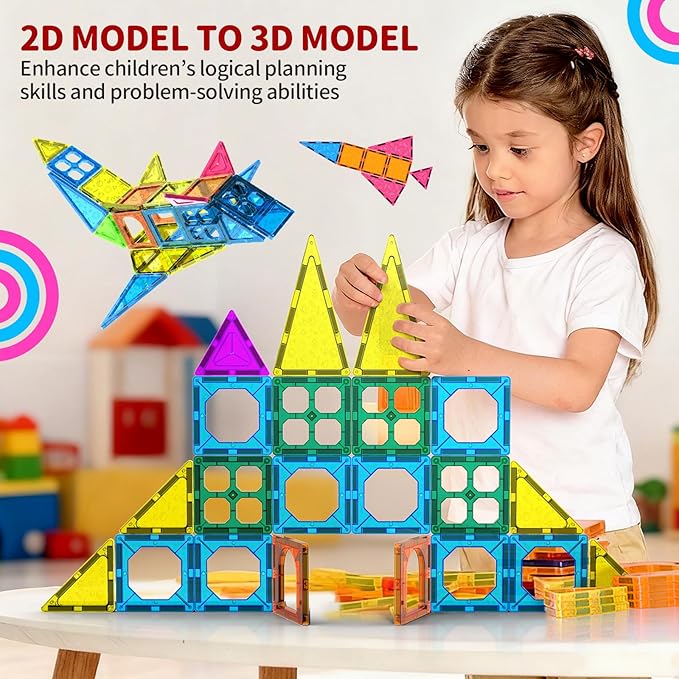 250 PCS 3D STEM Educational Magnetic Tiles for Kids Magnetic Blocks for Kids Magnetic Building Blocks Set - Bloomnest