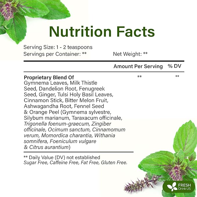 FreshDrinkUS, Glucose Functional Loose Leaf Tea | 4oz | Herbal Blend of Gymnema, Milk Thistle, Dandelion Root, Cinnamon & Ashwagandha – Naturally Caffeine-Free, Premium Quality, Balanced Flavor. Vegan - Bloomnest