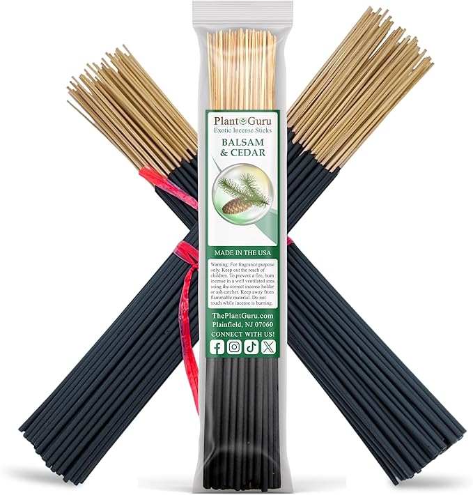 Balsam and Cedar Incense Sticks 11" - 1 Bundle 85 to 100 Sticks - Smooth and Clean Long Burn Time, 45 to 60 Minutes. - Bloomnest