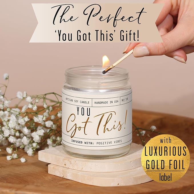 You Got This Gift for Women - 'You Got This' Soy Candle, w/Vanilla, Coconut & Citrus I Positive Vibes Candles for Women I Motivational Desk Decor I Inspirational Decor I 9oz Jar, 50Hr Burn, USA Made - Bloomnest