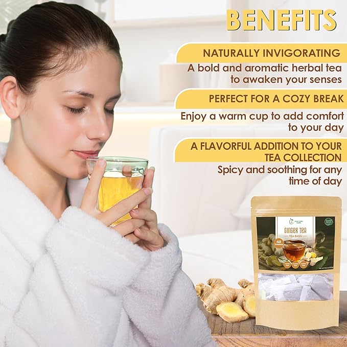 NHAT ANH FARM - Premium Ginger Tea Bags -Dried Ginger Root Tea Bags - 40 Teabags, 2.5g/bag. 100% Natural & Pure, Caffeine Free. Good for your health. - Bloomnest