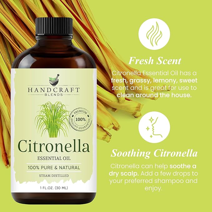 Handcraft Blends Citronella Essential Oil – 1 Fl Oz – 100% Pure and Natural – Premium Grade Essential Oil for Diffuser and Aromatherapy, Skin, Massage, Candle and Soap Making Fragrance - Bloomnest