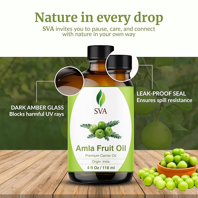 SVA Amla Oil 4oz (118ml) Premium Carrier Oil With Dropper For Hair Care, Hair Oiling, Scalp Massage, & Skin Care - Bloomnest
