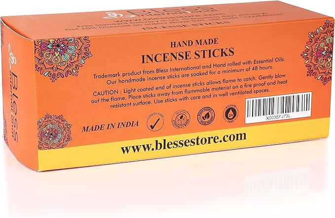 Bless-Orange-Blossom 100%-Natural-Handmade-Hand-Dipped-Incense-Sticks Organic-Chemicals-Charcoal-Free Purification-Relaxation-Positivity-Yoga-Meditation Best-Woods-Scent (500 Sticks(26 OZ)) BlessInternational