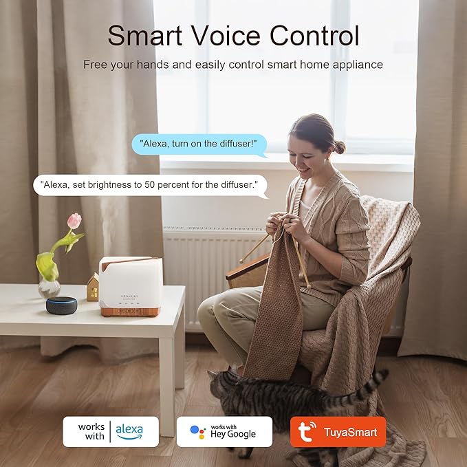 ASAKUKI Smart WiFi Essential Oil Diffuser, Large 700 ml Cool Mist Humidifier, Easy Connect with Alexa and Google Home, Phone App & Voice Control, Customized Schedule Timers and LED Light - Bloomnest