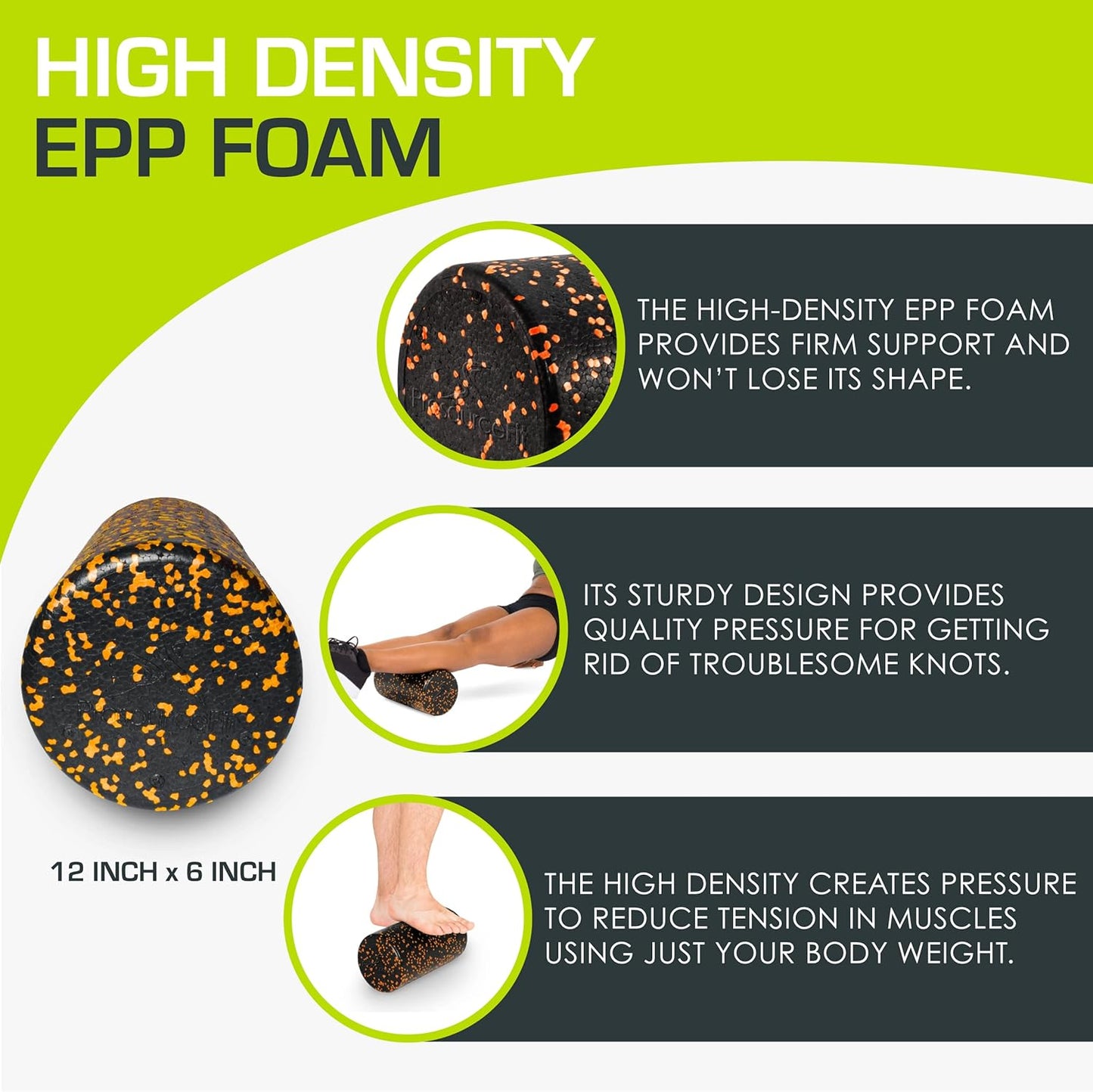 ProsourceFit High Density Foam Rollers 12 - inches Long, Firm Full Body Athletic Massage Tool for Back Stretching, Yoga, Pilates, Post Workout Muscle Recuperation, Black/Blue