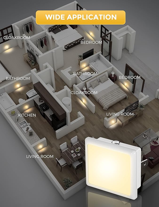 L LOHAS LED Night Lights Plug into Wall 2-Pack, 0.3W Plug in Night Light, Dusk to Dawn, 3000K Soft White, Bright Nightlight Auto-On/Off, for Adults Kids Room Bedroom Bathroom Hallway Kitchen, Non-Dim - Bloomnest