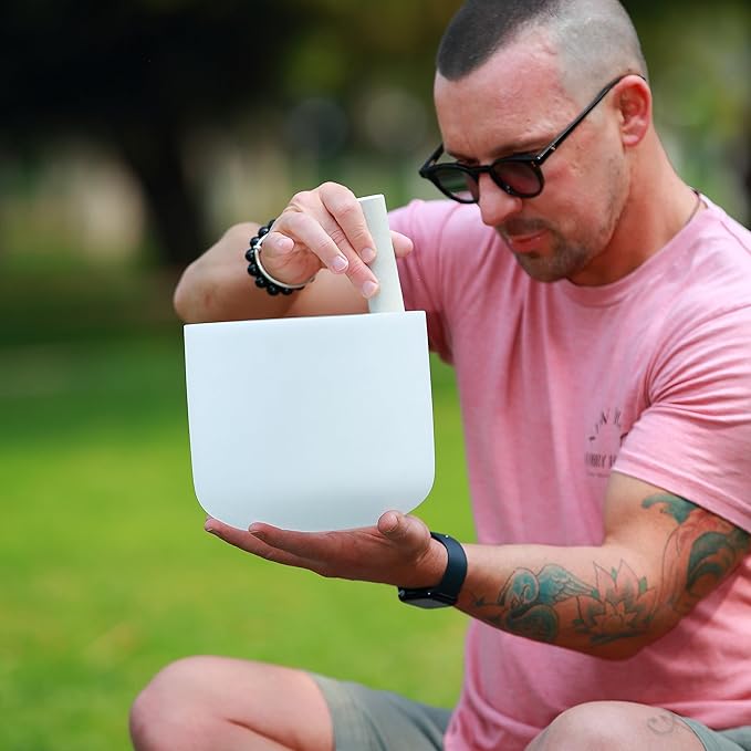 TOPFUND 8" A Note Crystal Singing Bowl Third Eye Chakra with Heavy Duty Carrying Case and Suede Mallet