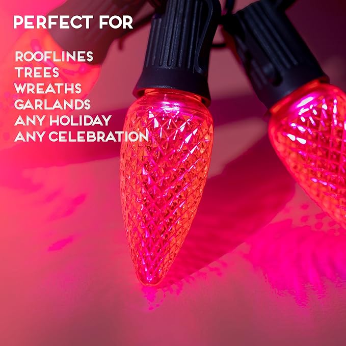 HLO Lighting Set of 500 Pink C9 Faceted LED Christmas Light Bulbs for Indoor & Outdoor Use | Durable Replacement Bulbs - Bloomnest