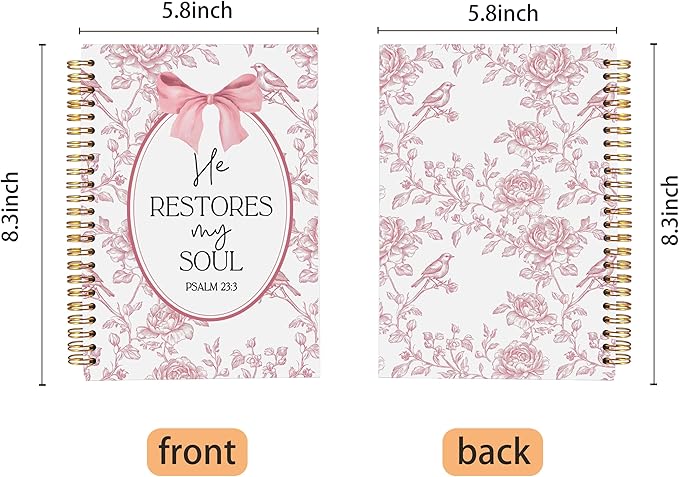 Christian Notebook for Women, Christian Art Gifts Journal, Prayer Journal for Women, Bible Journaling Notebook, PSALM 23:3 He Restores My Soul Floral Spiral Notebook 5.5x8.3 - Bloomnest