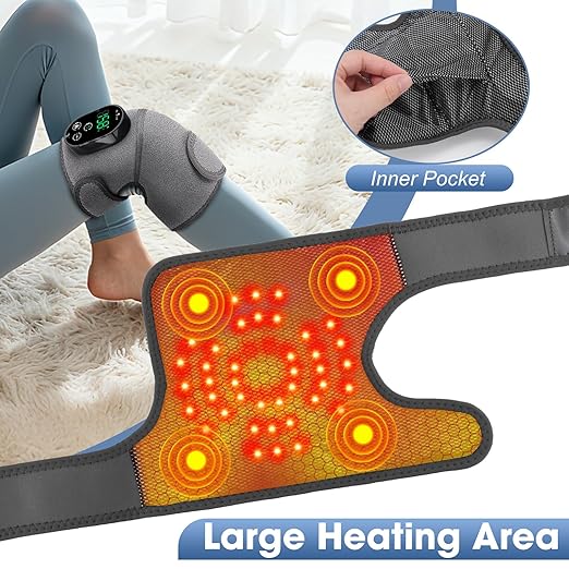 Cordless Heated Knee Massager 3-in-1 Electric Knee Massager with Heat Heating Pad Elbow Shoulder Pain Relief,Heated Knee Brace for Arthritis with Massage with 3 Vibration & 6 Heating Modes - Bloomnest