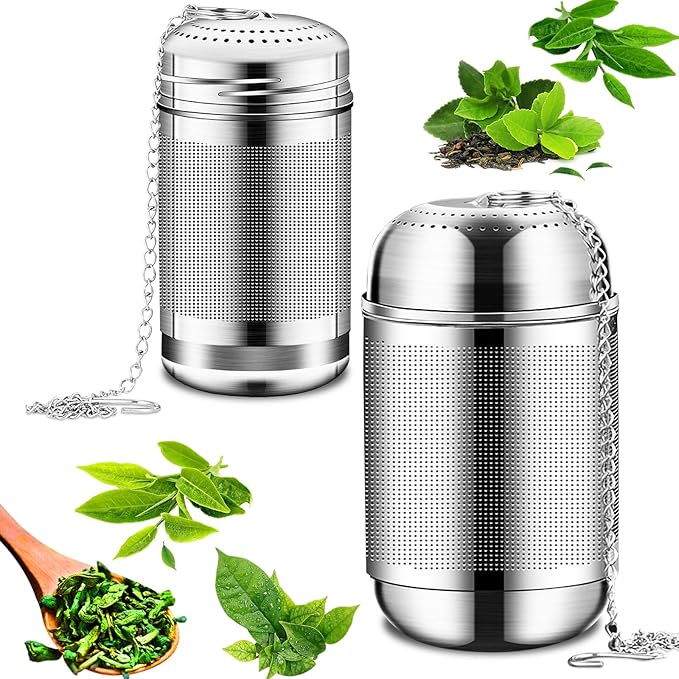 2Pcs Tea Infuser, 2 Size Tea Steeper with Extended Chain Hook, Extra Fine Mesh Tea Strainers for Loose Tea, 304 Stainless Steel Tea Filters for Brew Tea, Spices & Seasoning(1M +1L)