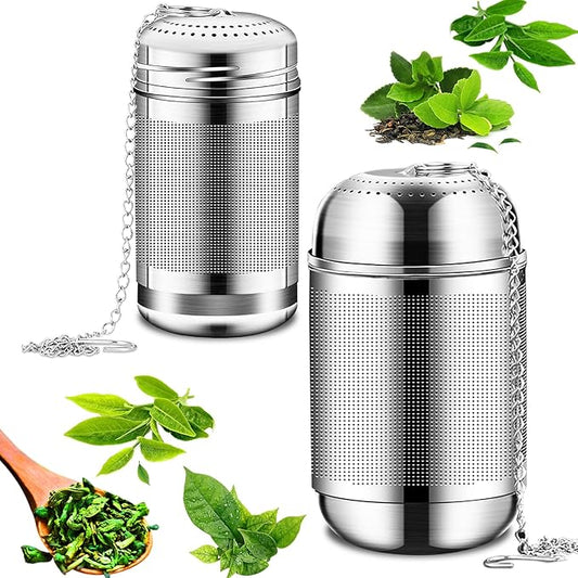 2Pcs Tea Infuser, 2 Size Tea Steeper with Extended Chain Hook, Extra Fine Mesh Tea Strainers for Loose Tea, 304 Stainless Steel Tea Filters for Brew Tea, Spices & Seasoning(1M +1L)