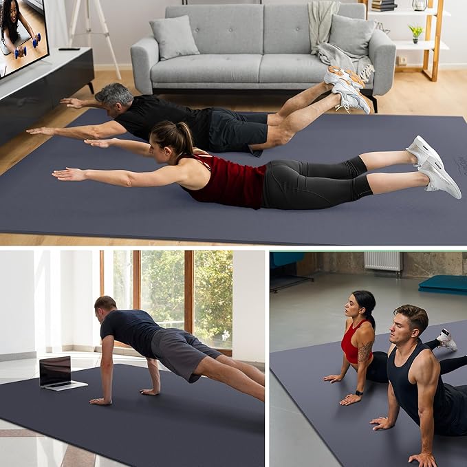 Large Exercise Mat for Home Workout,12‘x6’/10'x6'/9'x6'/8'x6'/7'x5'/6'x4' (7mm) Extra Thick Workout Mat, High-Density Gym Mat for Cardio, Jump Rope, MMA, Weights (Shoe-Friendly) - Bloomnest