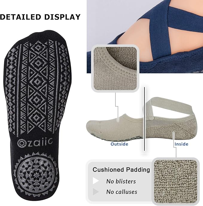 Ozaiic Pilates Socks for Women Non Slip Grip, Yoga Socks with Grippers for Barre, Hospital, Ballet, Dance, Barefoot Workout - Bloomnest