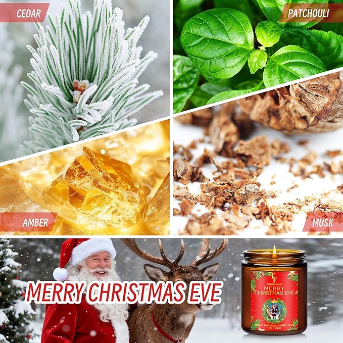 Christmas Candle, Merry Christmas Eve Scented Candles for Home, Holiday Candles Natural Soy Candle, Aromatherapy Candle 7 oz Jar Candles Christmas Gifts for Women Men - Bloomnest
