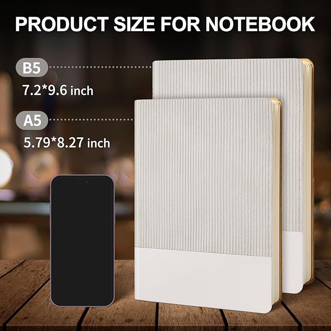 Lined Journal Notebook for Work College Ruled Note Book 7.2"x9.6" B5 PU Leather Daily Journaling 160 Pages for Women Men Writing Home School Supplies Business (Grey) - Bloomnest