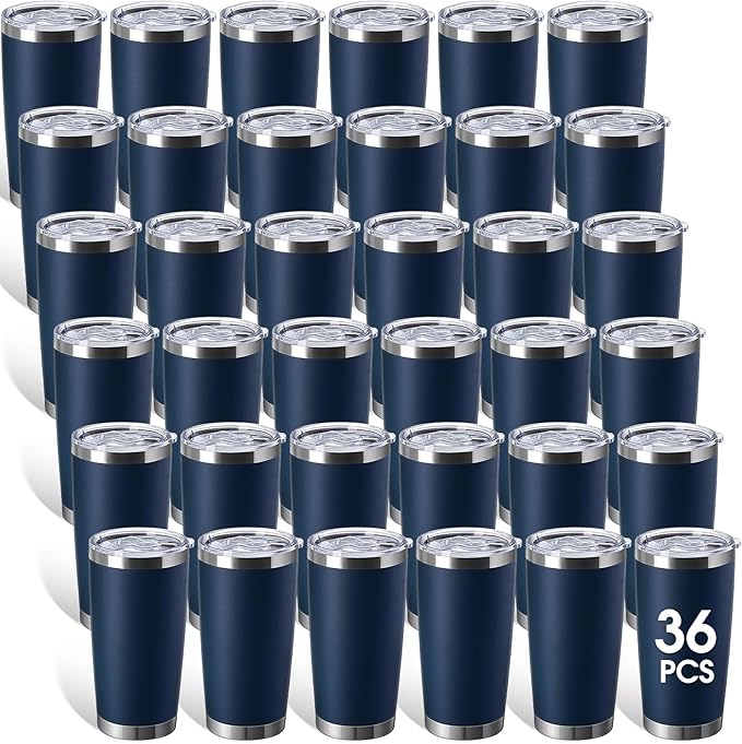 Sieral 36 Packs Stainless Steel Tumbler Bulk with Lid Vacuum Double Wall Insulated Travel Coffee Mug Powder Coated Tumbler Cup for Graduation Wedding Christmas Birthday Party(Navy Blue, 16 oz) - Bloomnest