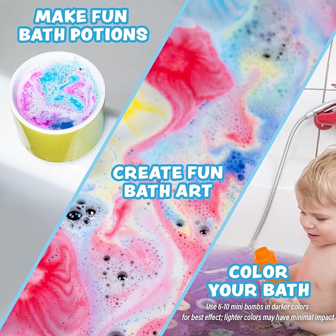 Tub Works® Lil' Bursts™ Mini Bath Bombs for Kids, 90 Count, Rainbow | Nontoxic | Tiny Kids Bath Bombs with A Burst of Color, Foam & Bubbles | Customize Toddler Bath with 7 Colors | Make Bathtub Art - Bloomnest