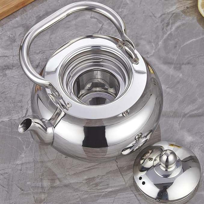 SANQIAHOME Stainless Steel Teapot With Removeable Infuser 71 oz (2000ml) Thickened Mirror Polished Stovetop Tea Maker for Herbal and Infusion - Bloomnest