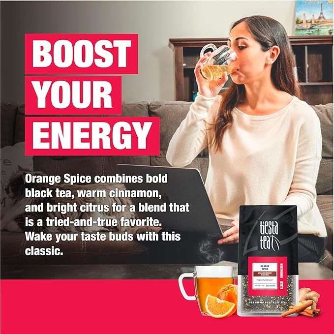 Tiesta Tea - Orange Spice Tea, Loose Leaf, Cinnamon Orange Black Tea, Premium High Caffeine Tea Blend, Make Hot or Iced & Up to 200 Cups, 16 oz Resealable Bulk Pouch - Bloomnest