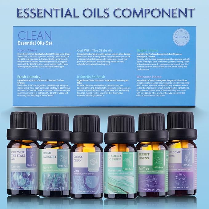 Essential Oils for Laundry - 100% Pure Essential Oils for Diffusers for Home,6x10ml(Clean)- Aromatherapy Oils for Humidifiers,Wool Dryer Balls,Clean Linen - Bloomnest